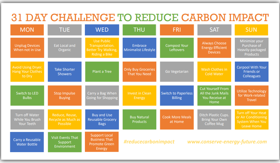 31 DAY CHALLENGE TO REDUCE CARBON IMPACT