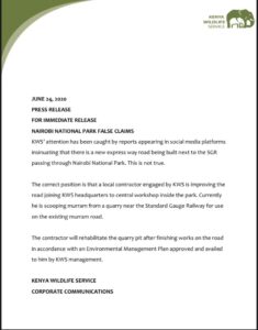 Kenya Wildlife Service Press Release 